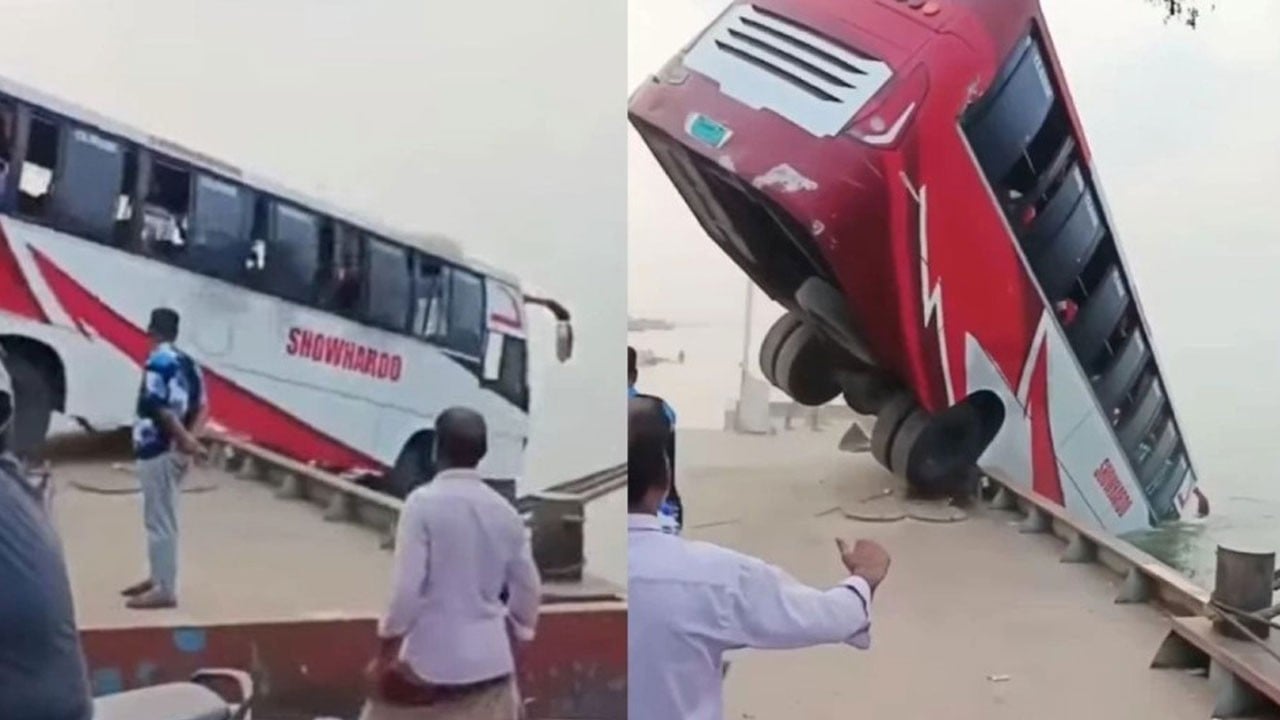 Görüntüler şok etti; Feribota girmeye çalışan yolcu otobüsü 40 yolcusu ile suda kayboldu!