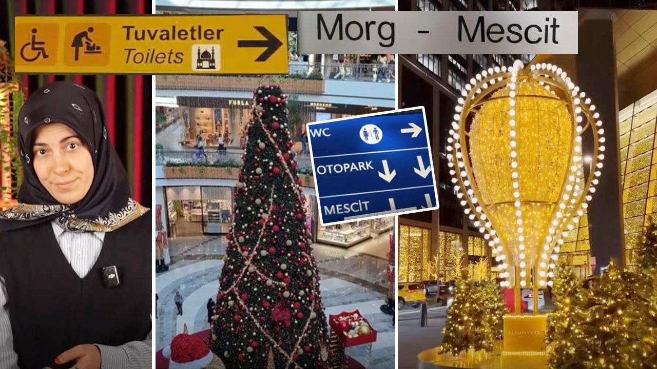Kendi yurdunda Müslüman’a verilen değer işte bu: Yılbaşı çamları, noel babalar ortada! Mescitler morg ve tuvaletlerle yan yana