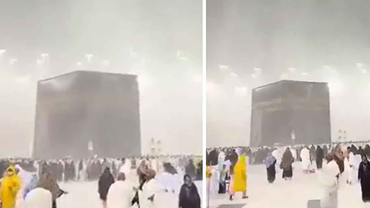 Müslümanlar Kabe'de yağmur altında dua etti