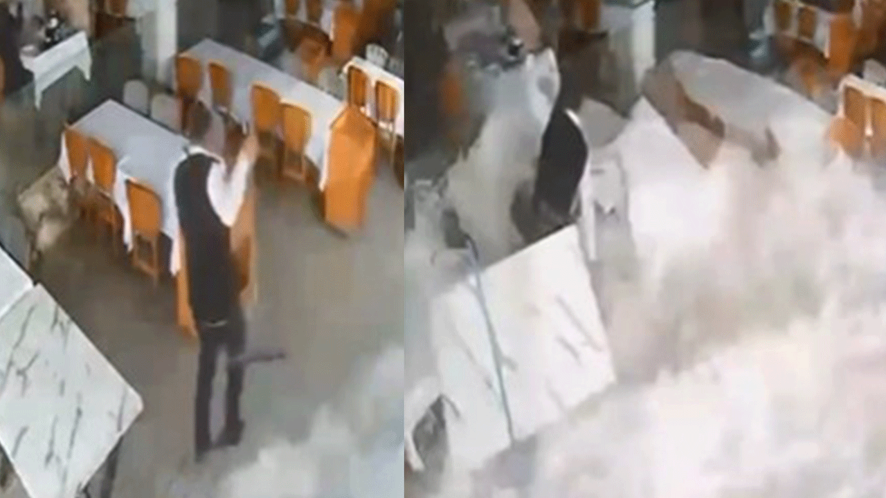 Ne olduğunu anlamadılar: Dalgalar lokantayı böyle bastı!