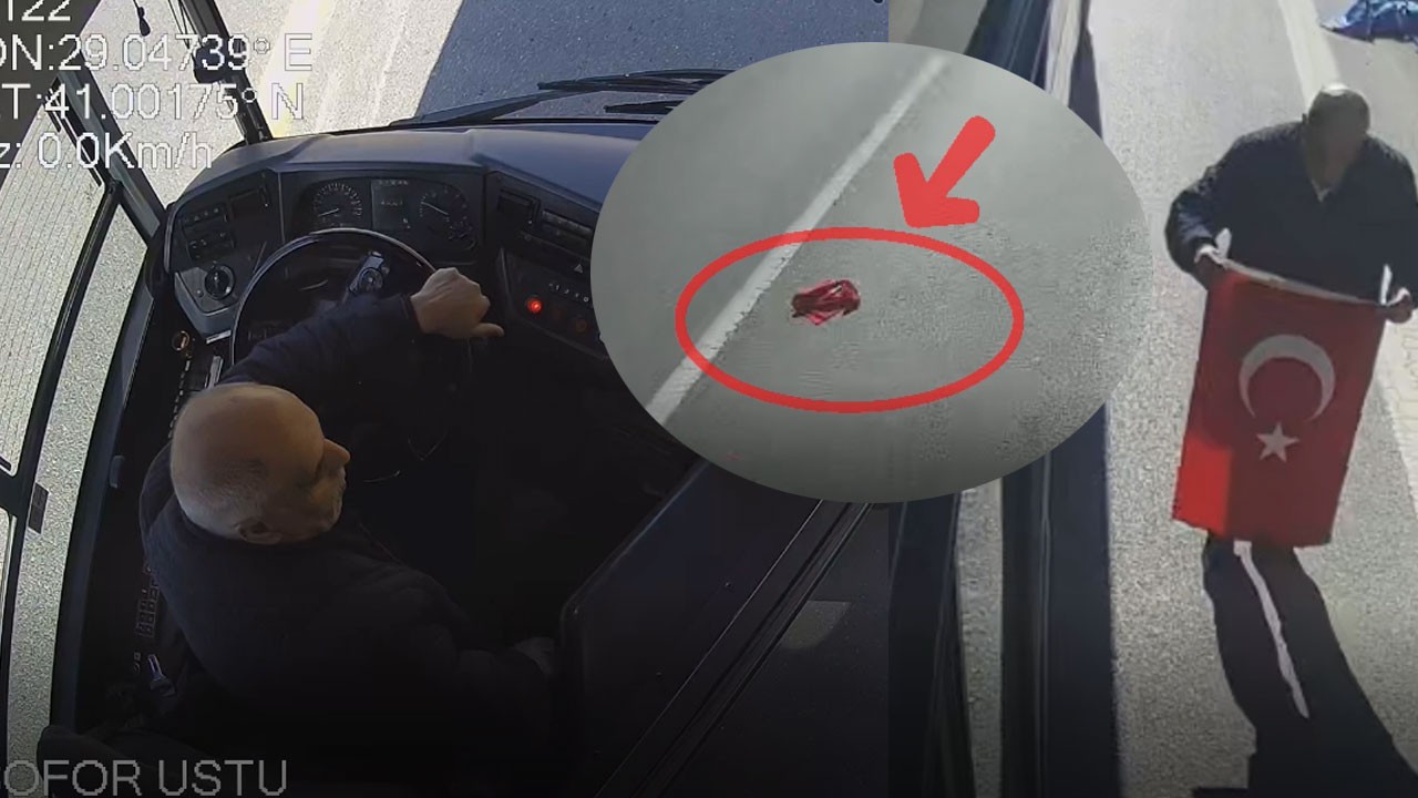 Otobüsü durdurup yolda sürüklenen Türk bayrağını aldı: Bayrak bir milletin onurudur