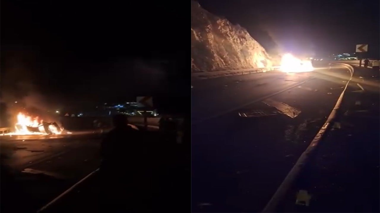Takla atıp alev alan otomobilde 2 kişi can verdi