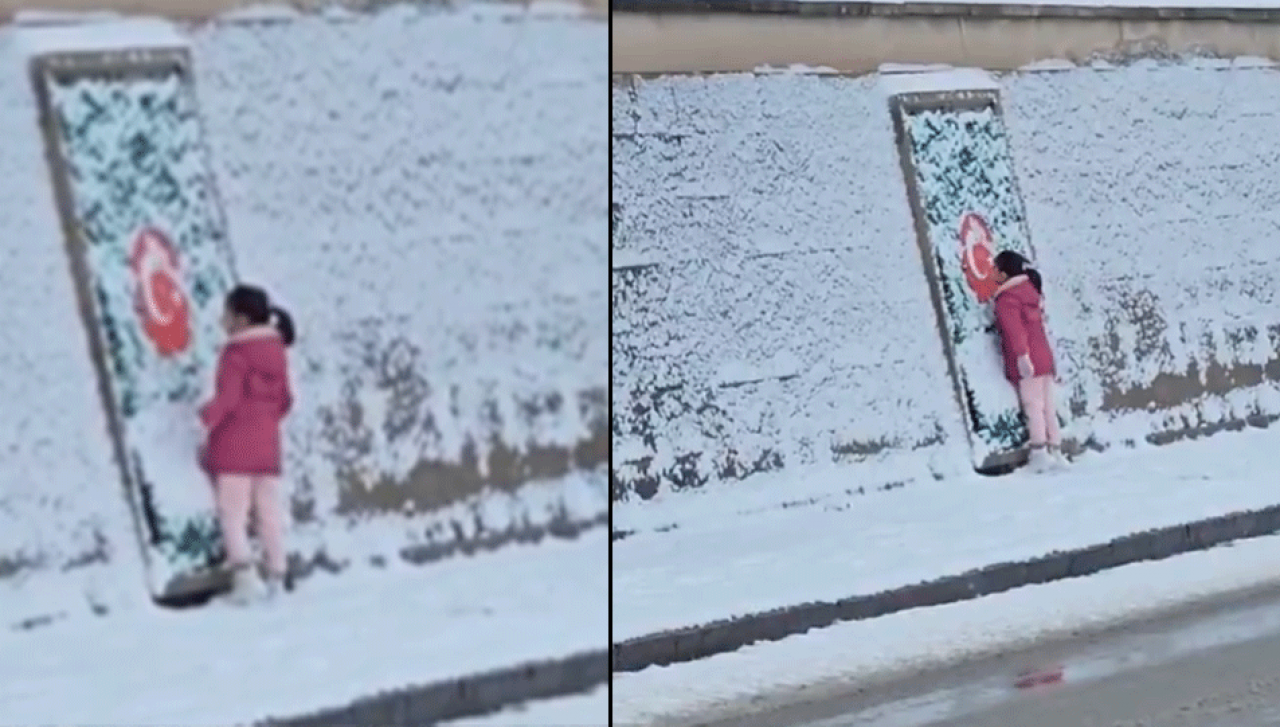 Türk bayrağını gören minikten yürek ısıtan görüntü: Hainler belki biraz utanır