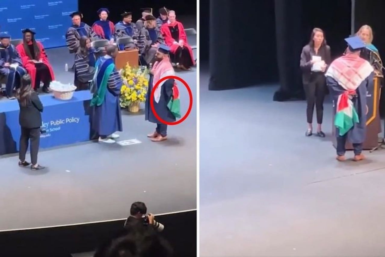 Üniversitede skandal görüntü! Öğrencinin elindeki Filistin bayrağını görünce diplomayı vermediler