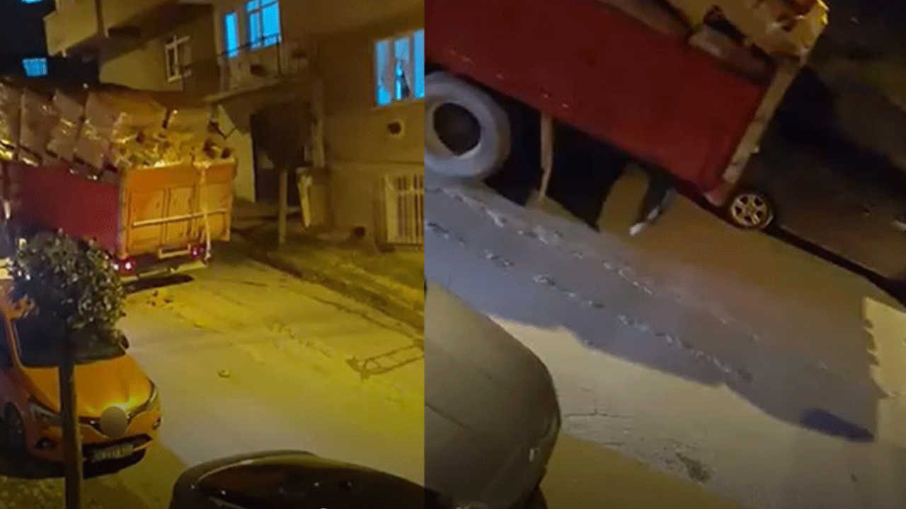 Yokuş aşağı kayan kamyon iki otomobili biçti!